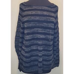 Eileen Fisher Organic Cotton Sheer Striped Sweater – Gray/Black – Wide Neck – M